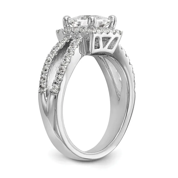 Goldiacom 14K White Gold Diamond Princess CZ Square Halo Engagement Ring Rings