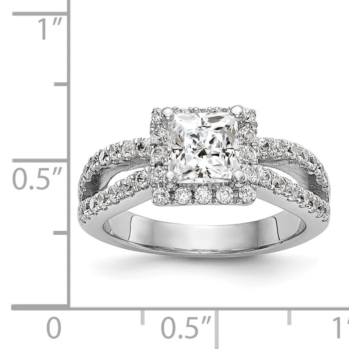 Goldiacom 14K White Gold Diamond Princess CZ Square Halo Engagement Ring Rings