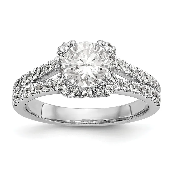 Goldiacom 14K White Gold Round Simulated Diamond Halo Engagement Ring Rings