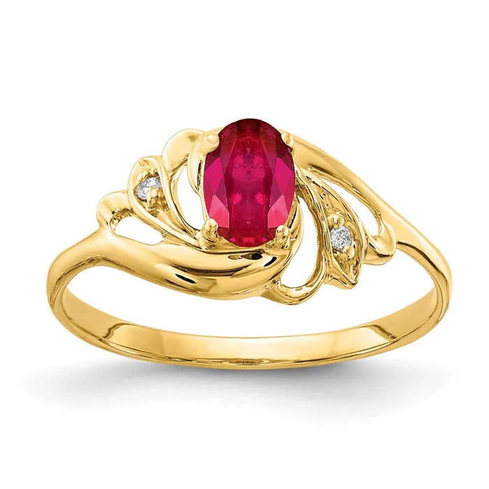 Goldiacom 14K Yellow Gold 6x4mm Oval Ruby AA Real Diamond ring Rings