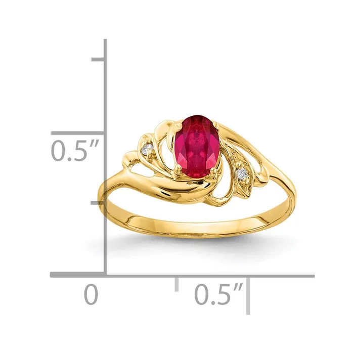 Goldiacom 14K Yellow Gold 6x4mm Oval Ruby AA Real Diamond ring Rings