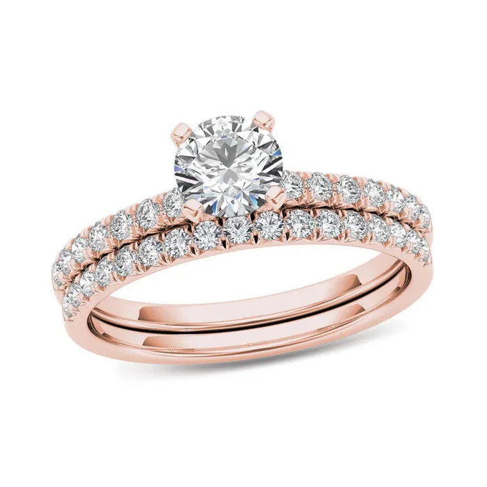 Goldiacom Rings 1 CT TW Diamond Bridal Engagement Ring Set in 14K Rose Gold