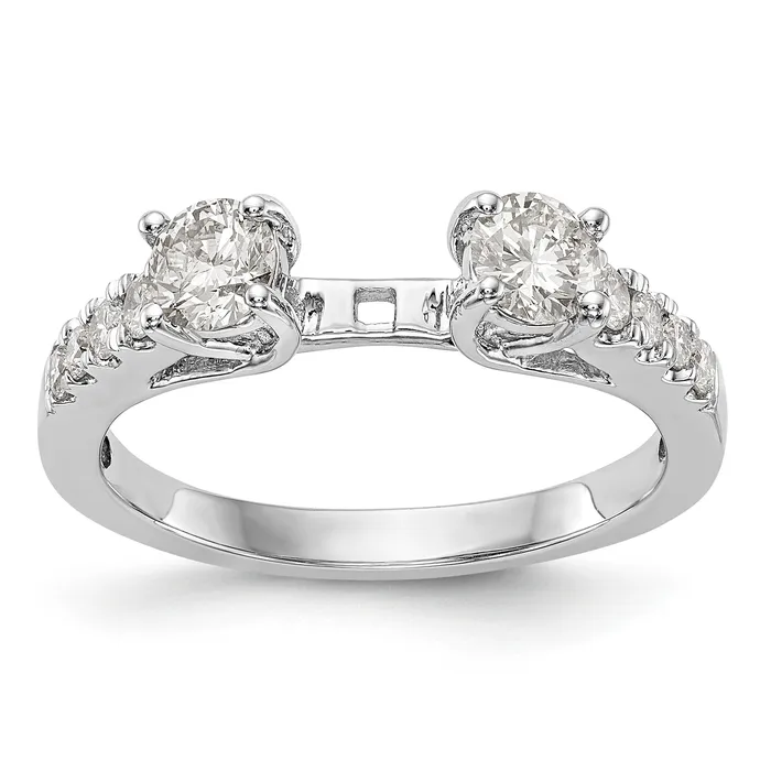 Goldiacom Rings 14K White Gold 3 Stone Diamond Peg Set CZ Engagement Ring