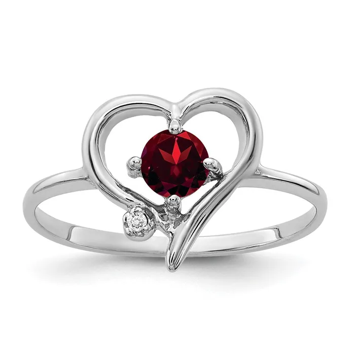 Goldiacom Rings 14k White Gold 4mm Garnet AAA Real Diamond ring
