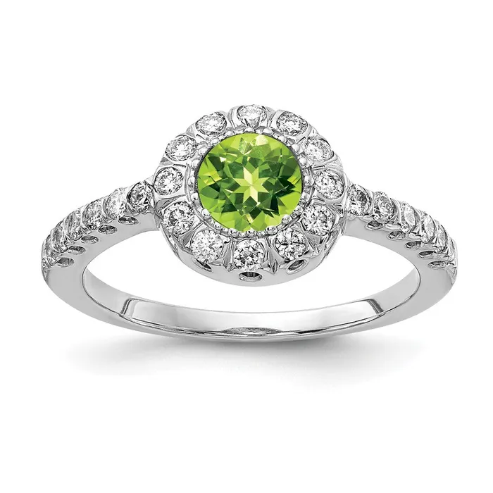 Goldiacom Rings 14k White Gold 5mm Peridot VS Real Diamond ring
