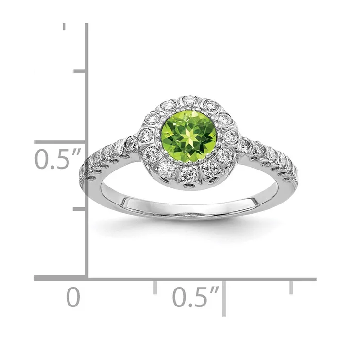 Goldiacom Rings 14k White Gold 5mm Peridot VS Real Diamond ring