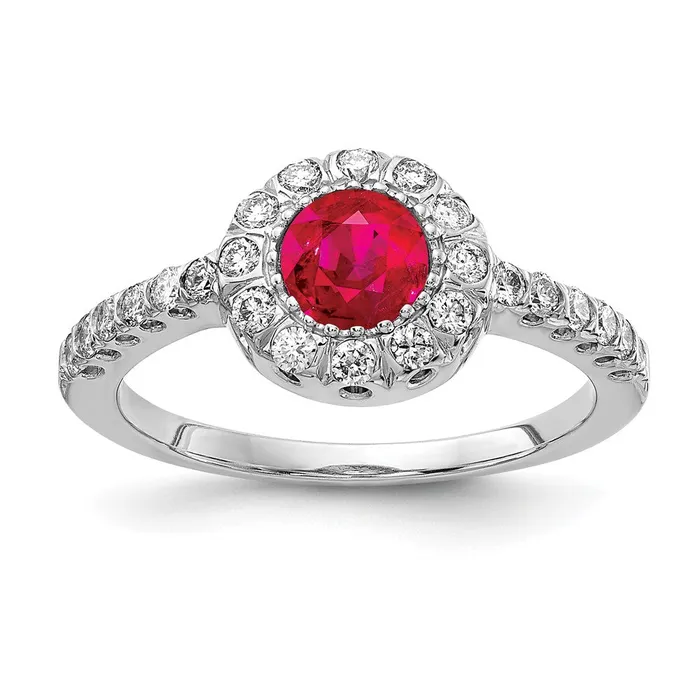 Goldiacom Rings 14k White Gold 5mm Ruby AAA Real Diamond ring