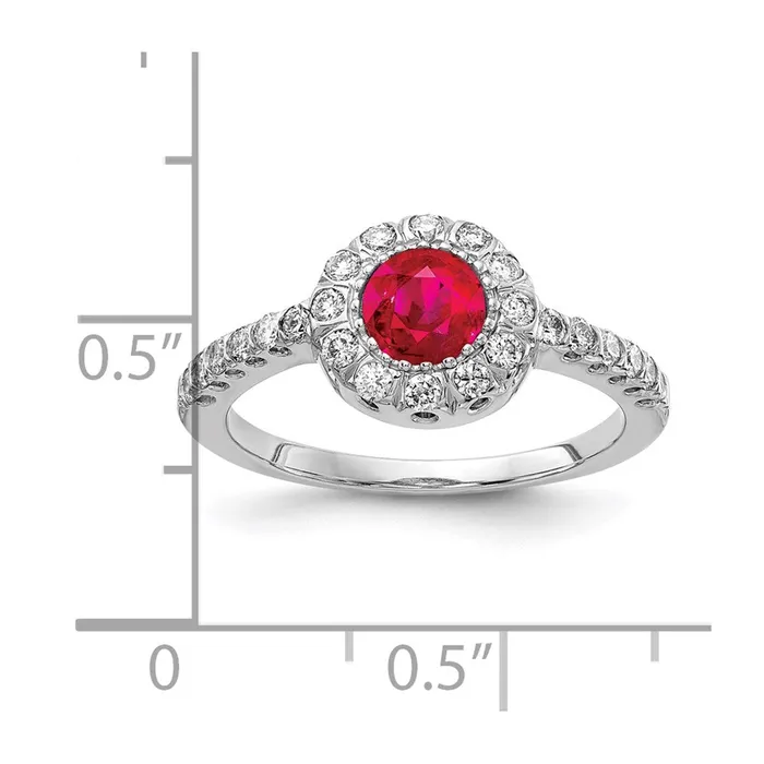 Goldiacom Rings 14k White Gold 5mm Ruby AAA Real Diamond ring