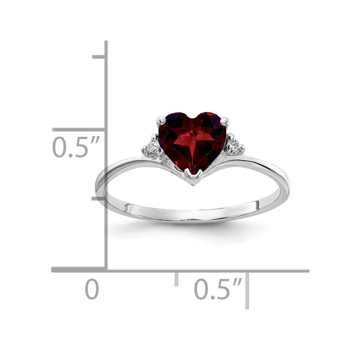 Goldiacom Rings 14k White Gold 6mm Heart Garnet AAA Real Diamond ring