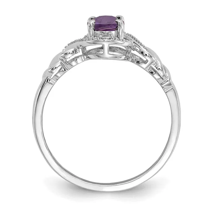 Goldiacom Rings 14K White Gold Amethyst and Real Diamond Ring