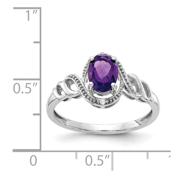 Goldiacom Rings 14K White Gold Amethyst and Real Diamond Ring