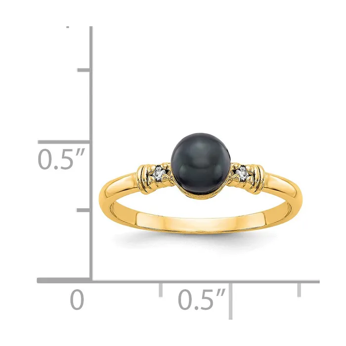 Goldiacom Rings 14K Yellow Gold 5mm Black FW Cultured Pearl VS Real Diamond ring