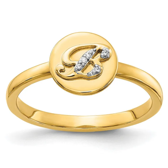 Goldiacom Rings 14k Yellow Gold Real Diamond Initial B Ring