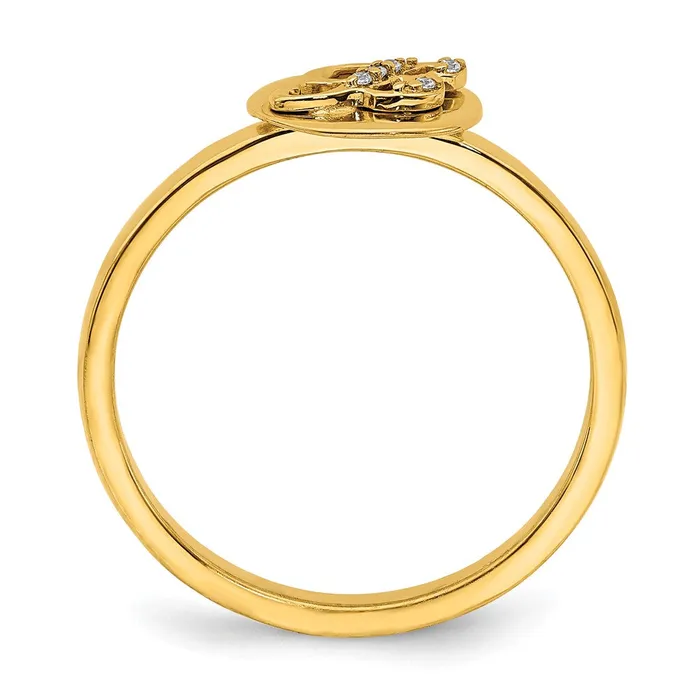 Goldiacom Rings 14k Yellow Gold Real Diamond Initial B Ring