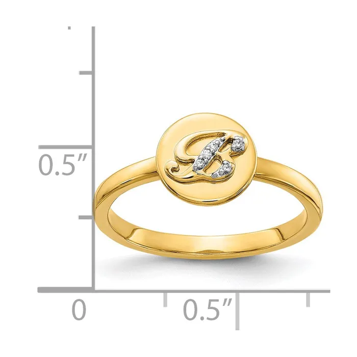 Goldiacom Rings 14k Yellow Gold Real Diamond Initial B Ring