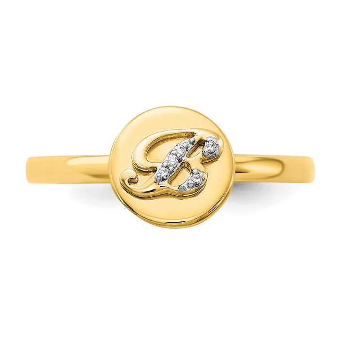 Goldiacom Rings 14k Yellow Gold Real Diamond Initial B Ring