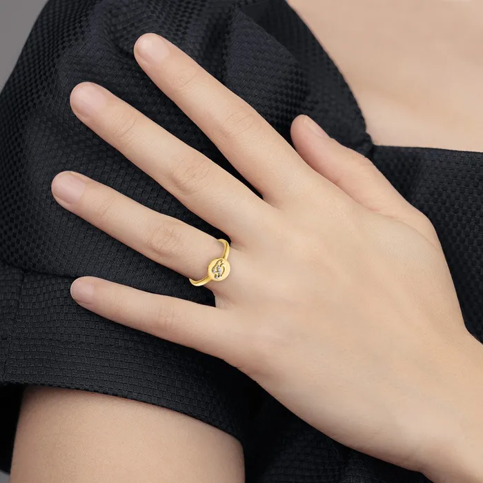 Goldiacom Rings 14k Yellow Gold Real Diamond Initial B Ring