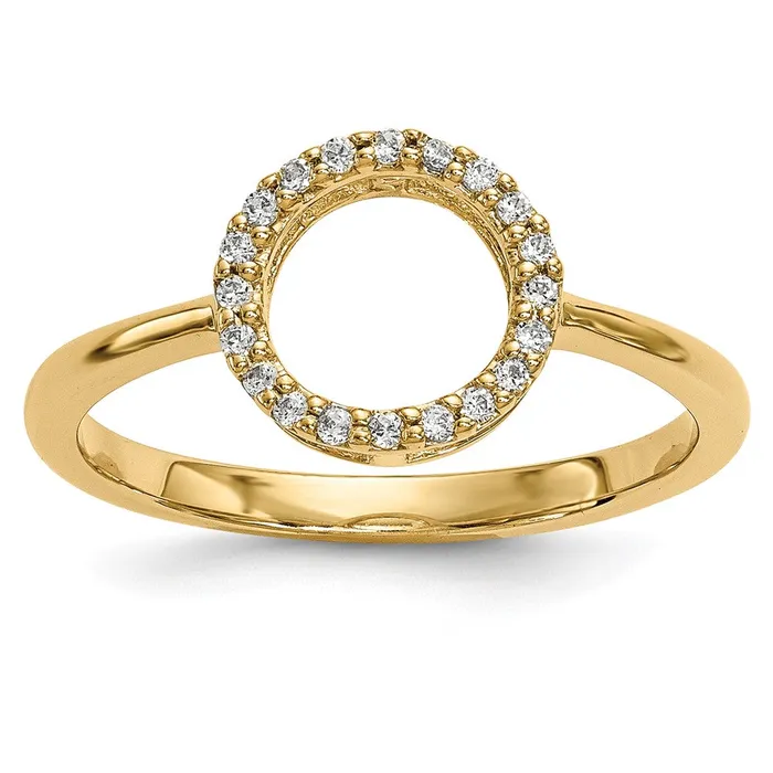 Goldiacom Rings 14K Yellow Gold Real Diamond Open Circle Ring