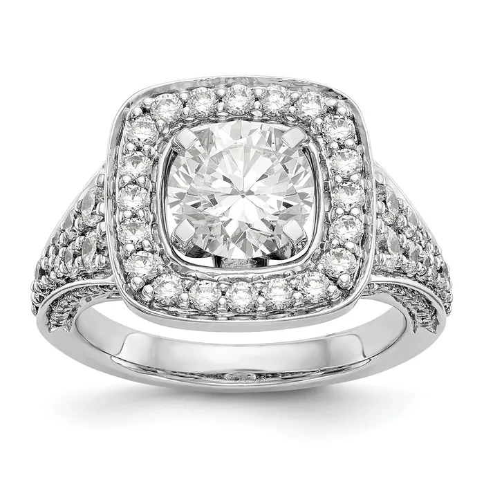 Goldiacom Rings 14kw Peg Set Simulated Diamond Cushion HaloEngagement Ring