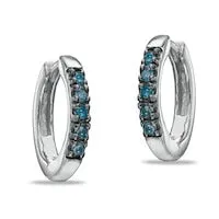 Goldia Earrings 01 CT TW Enhanced Blue Diamond Huggie Hoop Earrings in Sterling Silver