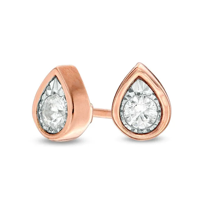 Goldia Earrings 017 CT TW Diamond Solitaire Teardrop Stud Earrings in 10K Rose Gold