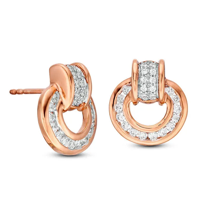 Goldia Earrings 05 CT TW Diamond Doorknocker Stud Earrings in 14K Rose Gold