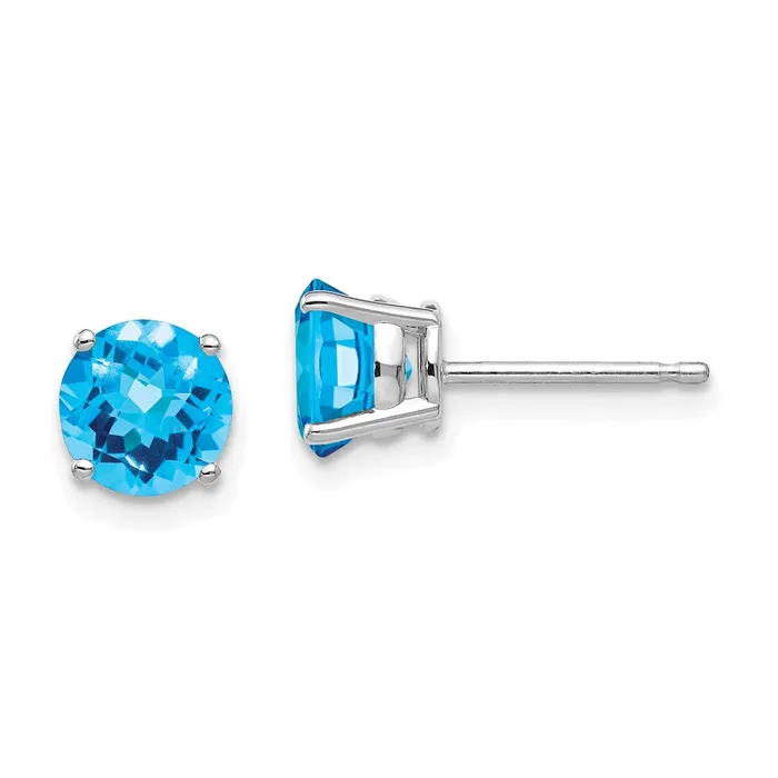 Goldia Earrings 14k White Gold 6mm Blue Topaz Checker Earrings
