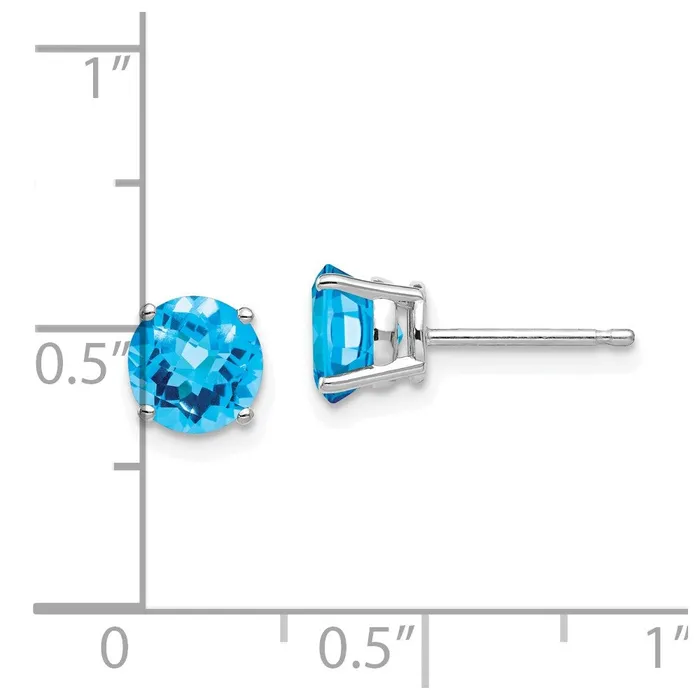 Goldia Earrings 14k White Gold 6mm Blue Topaz Checker Earrings