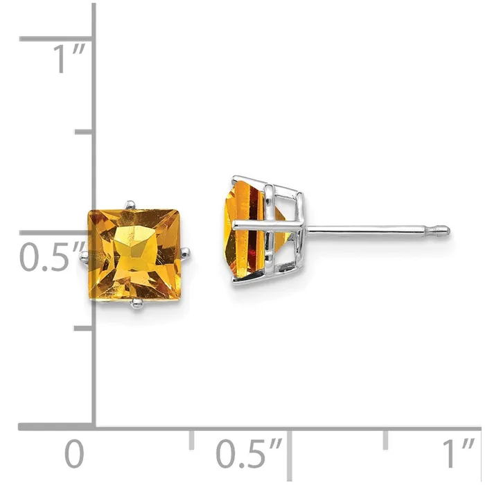 Goldia Earrings 14k White Gold 6mm Princess Cut Citrine Earrings