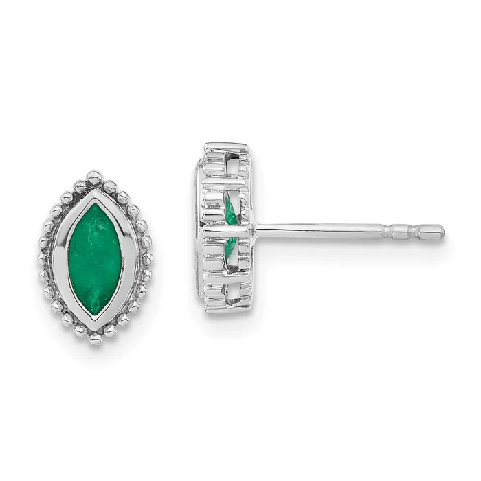 Goldia Earrings 14k White Gold Marquise Emerald Post Earrings