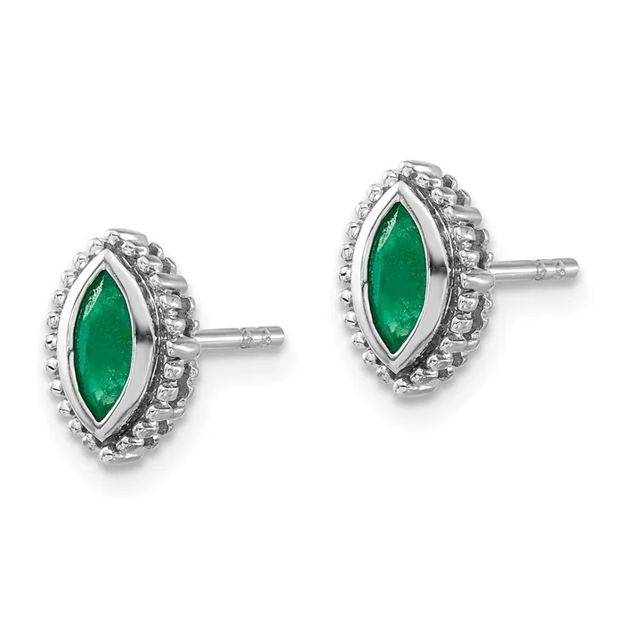 Goldia Earrings 14k White Gold Marquise Emerald Post Earrings