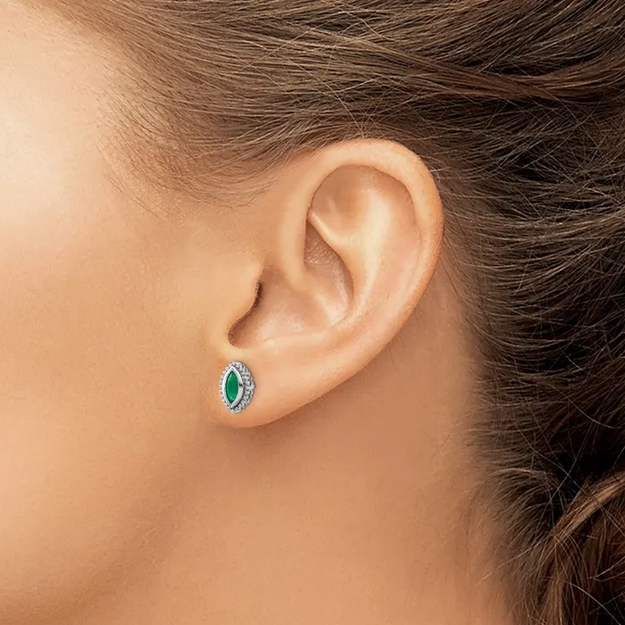 Goldia Earrings 14k White Gold Marquise Emerald Post Earrings