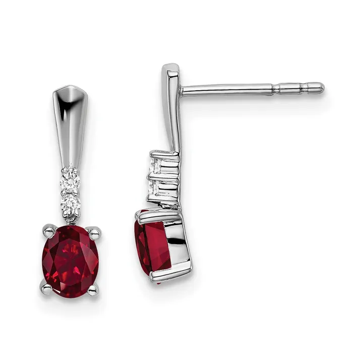 Goldia Earrings 14k White Gold Oval Created Ruby and Real Diamond Dangle Earrings