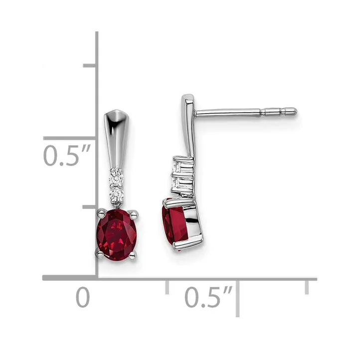 Goldia Earrings 14k White Gold Oval Created Ruby and Real Diamond Dangle Earrings