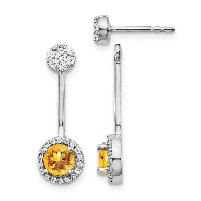 Goldia Earrings 14k White Gold Real DiamondCitrine FrontBack Earrings