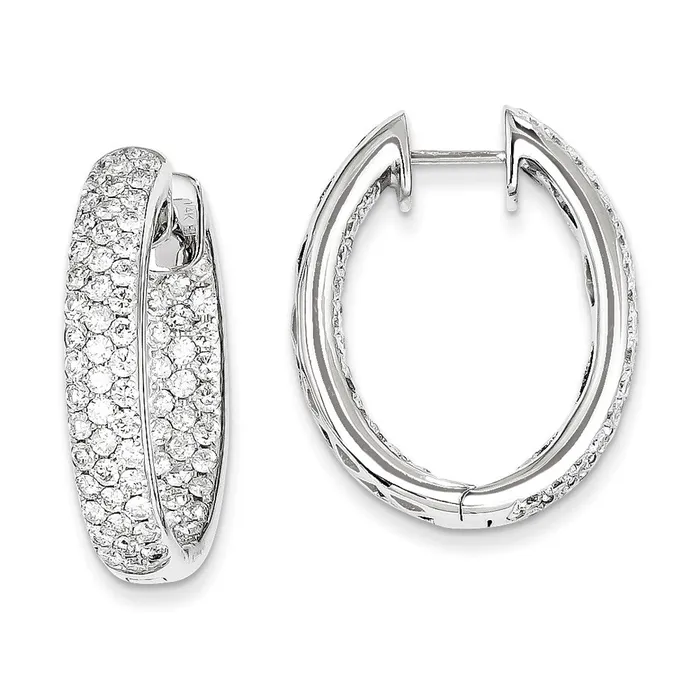 Goldia Earrings 14k White Gold Real Diamond InOut Hinged Hoop Earrings