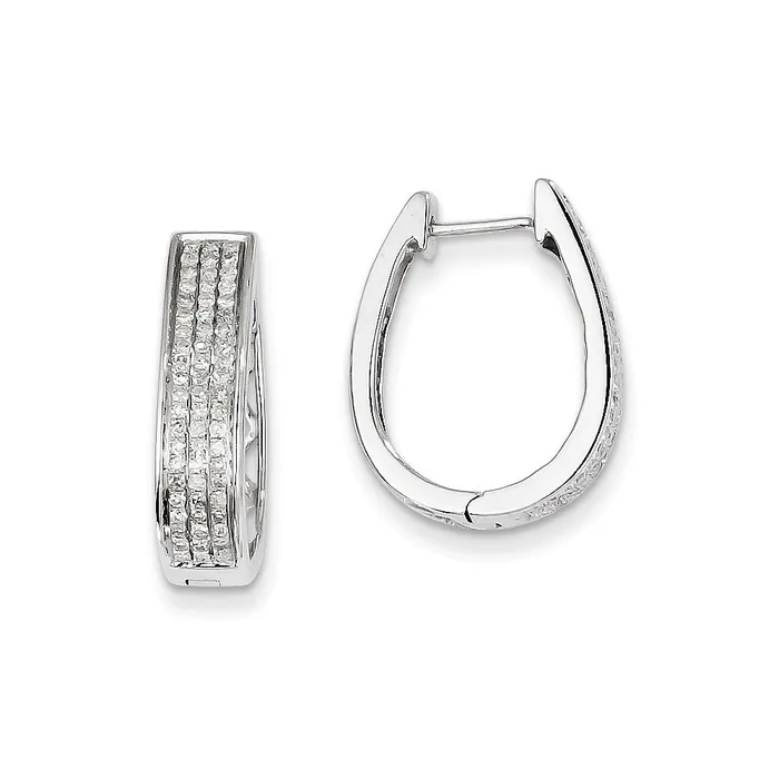 Goldia Earrings 14K White Gold Real Diamond Large Hinged Oval Hoop Earrings