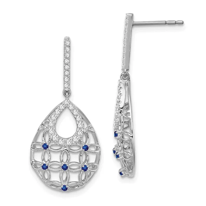 Goldia Earrings 14k White Gold Sapphire and Real Diamond Dangle Earrings
