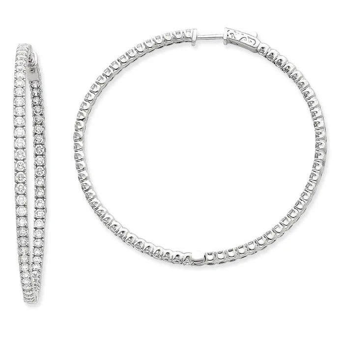 Goldia Earrings 14k White Gold WG Diamond Round Hoop wSafety Clasp Earrings