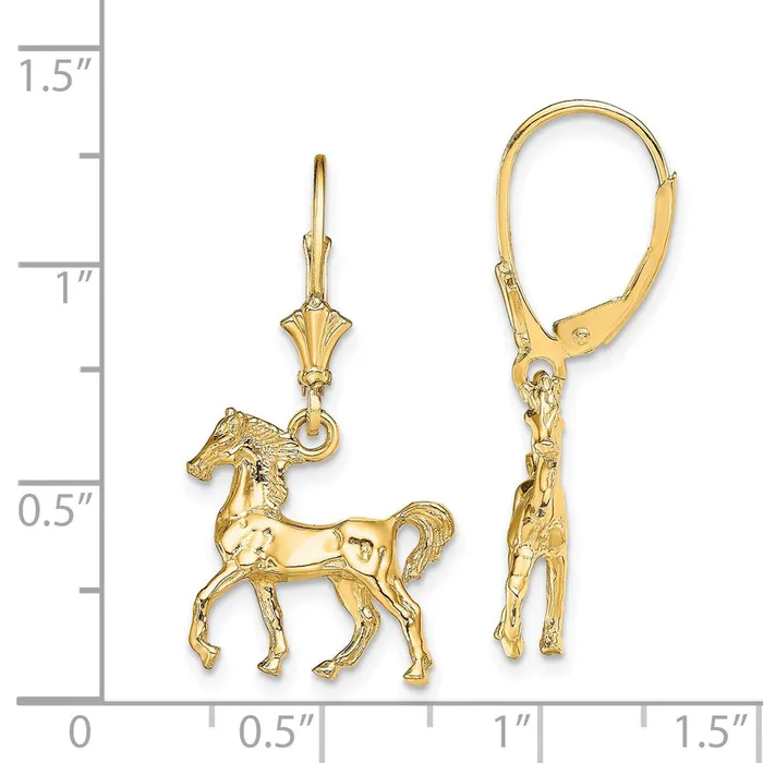 Goldia Earrings 14k Yellow Gold 3D Polished Leverback Horse Earrings