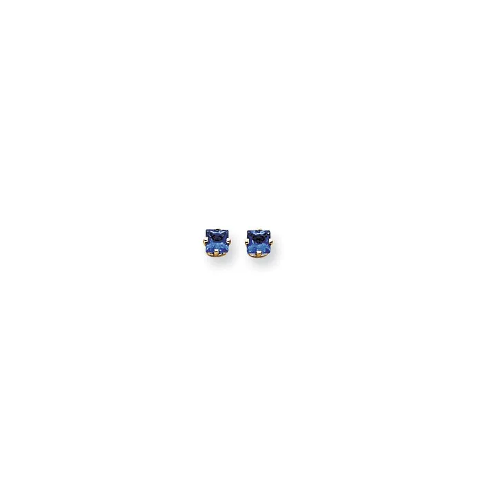 Goldia Earrings 14k Yellow Gold 4mm Princess Cut Sapphire Earrings