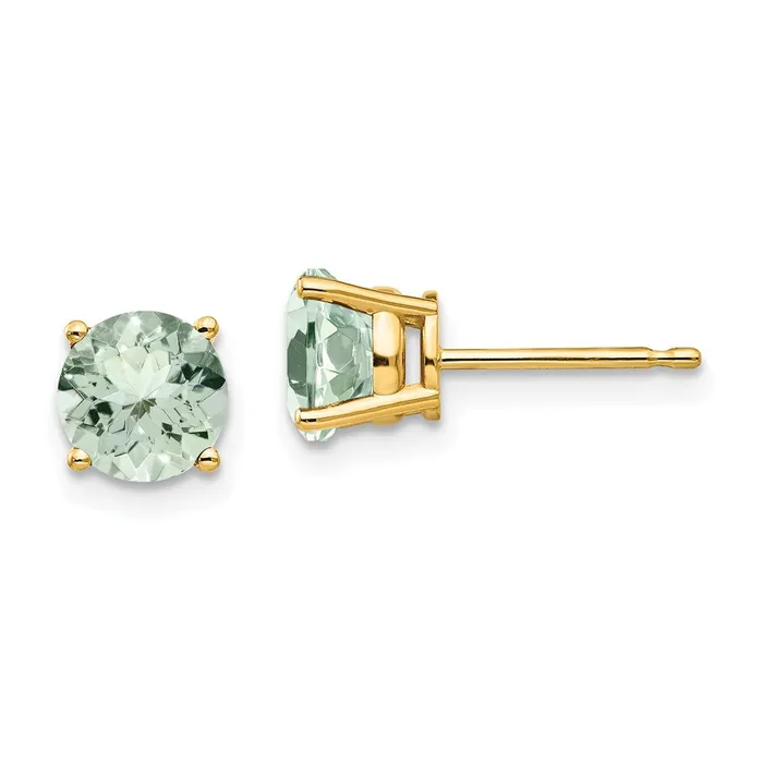 Goldia Earrings 14k Yellow Gold 6mm Round Green Quartz Earrings
