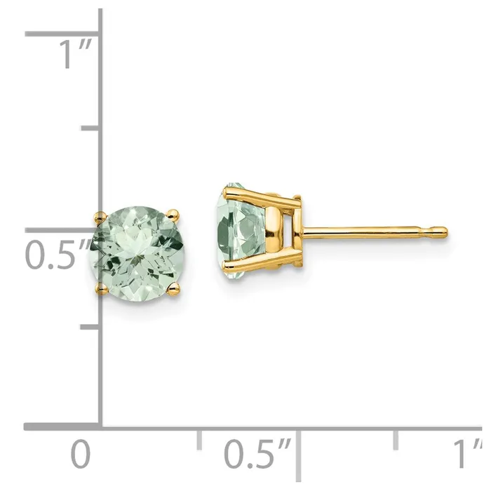 Goldia Earrings 14k Yellow Gold 6mm Round Green Quartz Earrings