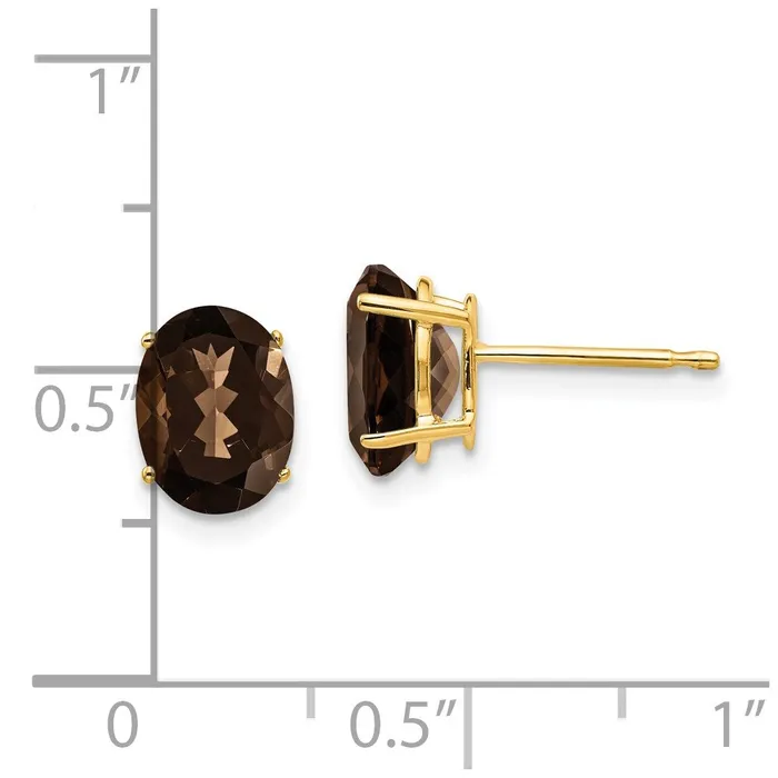 Goldia Earrings 14k Yellow Gold 8x6 Oval Smok Yellow Gold Quartz Earrings