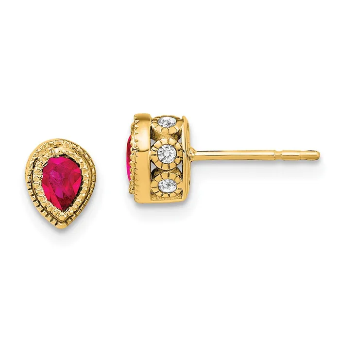 Goldia Earrings 14k Yellow Gold Ruby and Real Diamond Earrings