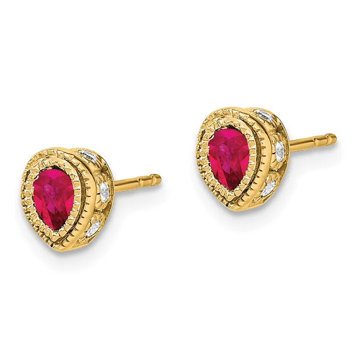 Goldia Earrings 14k Yellow Gold Ruby and Real Diamond Earrings