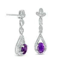 Goldia Earrings Oval Amethyst and Diamond Accent PearShaped Drop Earrings in Sterling Silver Goldia Earrings Oval Amethyst and Diamond Accent PearShaped Drop Earrings in Sterling Silver
