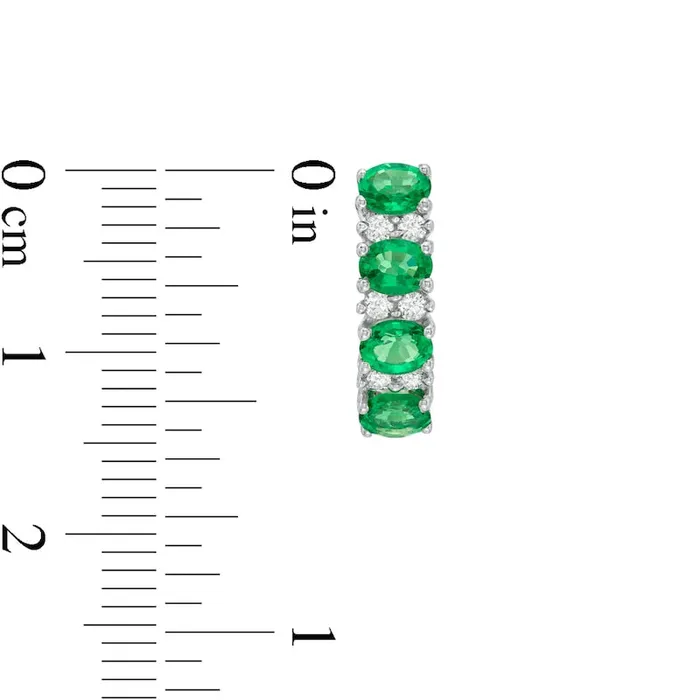 Goldia Earrings Sideways Oval Emerald and 025 CT TW Diamond Duo Alternating Four Stone Hoop Earrings in 14K White Gold Goldia Earrings Sideways Oval Emerald and 025 CT TW Diamond Duo Alternating Four Stone Hoop Earrings in 14K White Gold