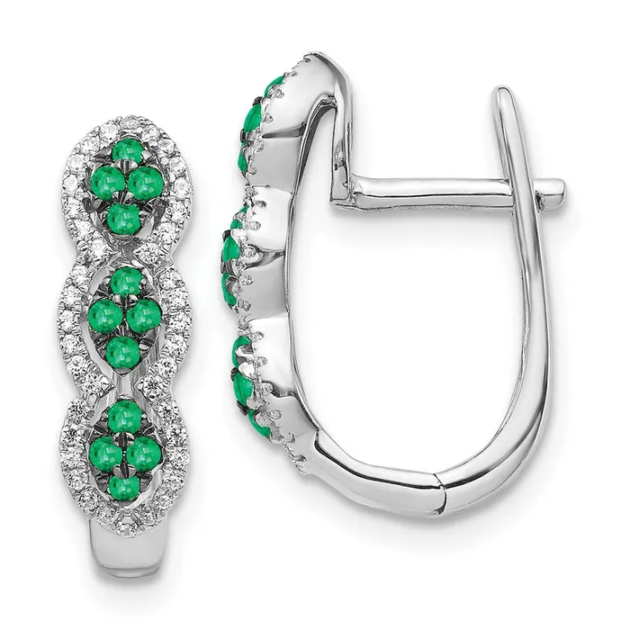 Goldia Earrings Solid 14k White Gold Simulated CZ and Emerald Hinged Earrings