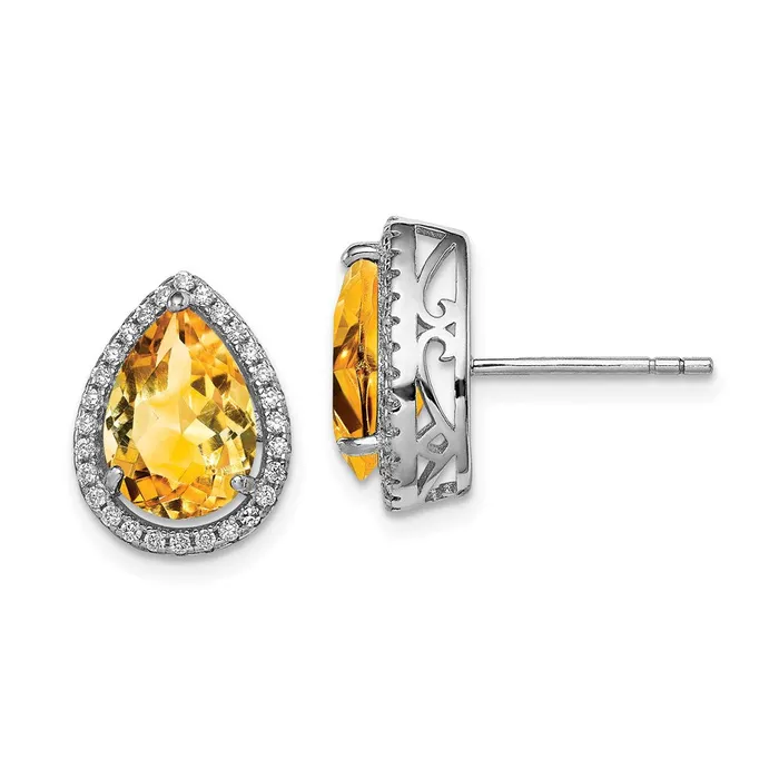Goldia Earrings Sterling Silver Rhodium Polished Citrine u0026 CZ Post Earrings Goldia Earrings Sterling Silver Rhodium Polished Citrine u0026 CZ Post Earrings